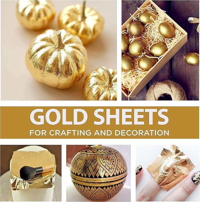 A.K GOLD LEAF 100 Gold Leaf Imitation [#2.5] Gold Foil for Art Crafts Decoration Gilding Crafting Frame 100 Sheets Size 3.15 inches x 3.35 inches - Image 2