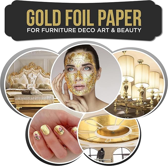 A.K GOLD LEAF 100 Gold Leaf Imitation [#2.5] Gold Foil for Art Crafts Decoration Gilding Crafting Frame 100 Sheets Size 3.15 inches x 3.35 inches - Image 4