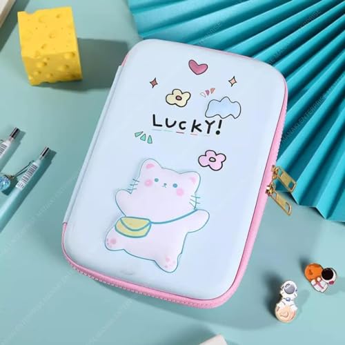 Parshya Cute 3D Cat Pencil Pouch for Girls & Boys | Large Capacity EVA Hard Shell Stationery Organizer | Waterproof Cartoon Pencil Case for School, College & Office - Image 3
