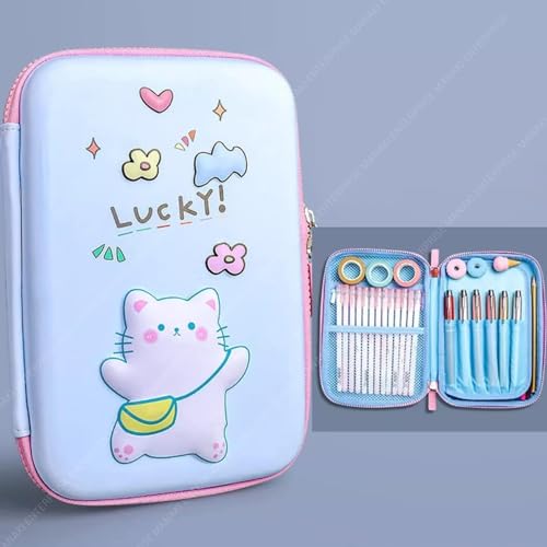 Parshya Cute 3D Cat Pencil Pouch for Girls & Boys | Large Capacity EVA Hard Shell Stationery Organizer | Waterproof Cartoon Pencil Case for School, College & Office - Image 2