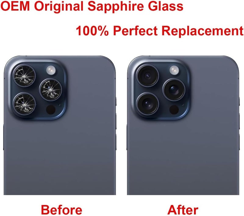 Perzework مجموعة عدسة كاميرا خلفية زجاجية بديلة 2 قطعة لجهاز آيفون 15 برو ماكس مع مجموعة أدوات الإصلاح - Image 5