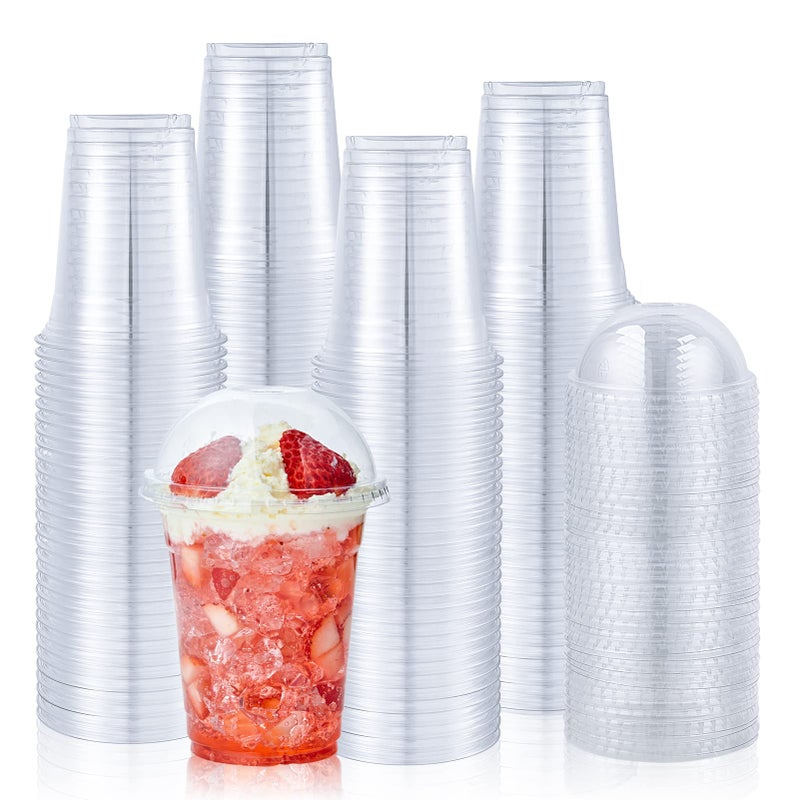 Lilymicky 100 Sets 12 oz Clear Plastic Cups With Dome Lids Disposable Plastic Drinking Cups 12 oz Parfait Cups for Ice Coffee Smoothie Bubble Boba