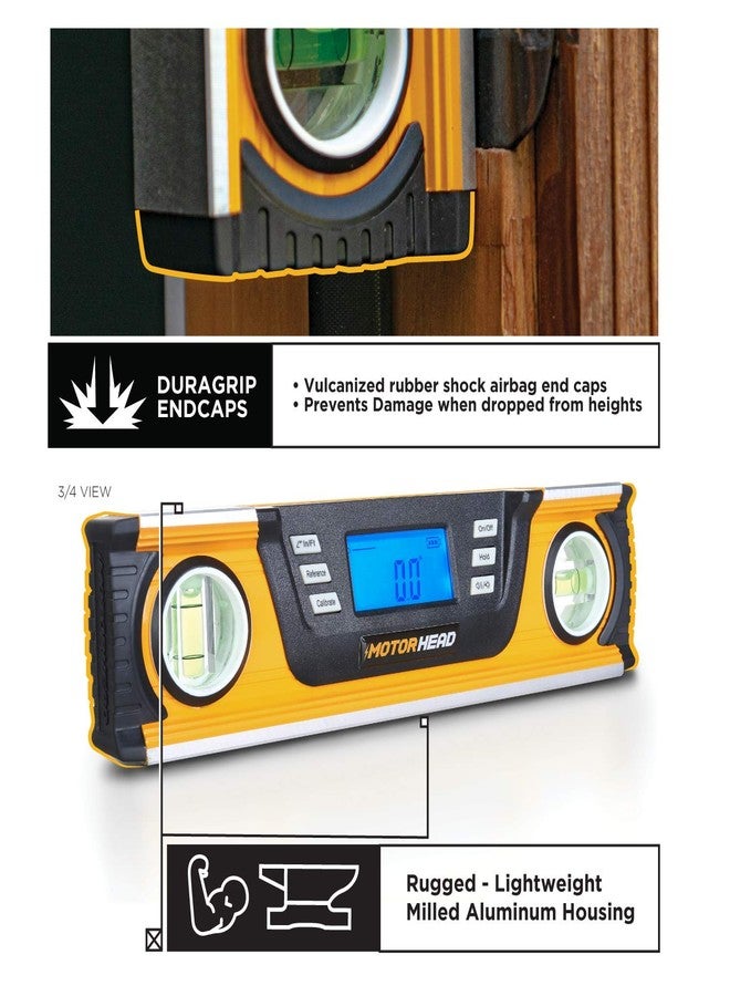 MOTORHEAD 10-Inch 0° - 180° SMART DIGITAL Level, LCD Screen, Audible Alerts, Water, Dust & Shock Resistant, Magnetic Bottom, Includes Bag, High-Visibility, Solid-Milled Aluminum, USA-Based Support - Image 4