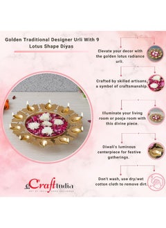 eCraftIndia Golden Metal Handcrafted Traditional Designer Urli With 9 Lotus Shape Diyas - pzsku/ZF94F20E936F6C5CE4B36Z/45/_/1728890490/e349b2ec-66be-4e40-8e02-d734b909ed66