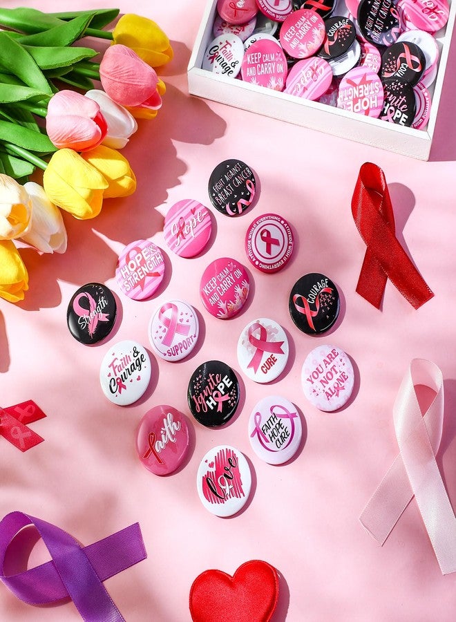 Hotop 60 Pcs Breast Cancer Awareness Pins Pink Ribbon Buttons Bulk Round Breast Cancer Buttons Accessories for Charity Recognition Public Event Fundraiser Survivor Campaign Items Supplies - Image 3