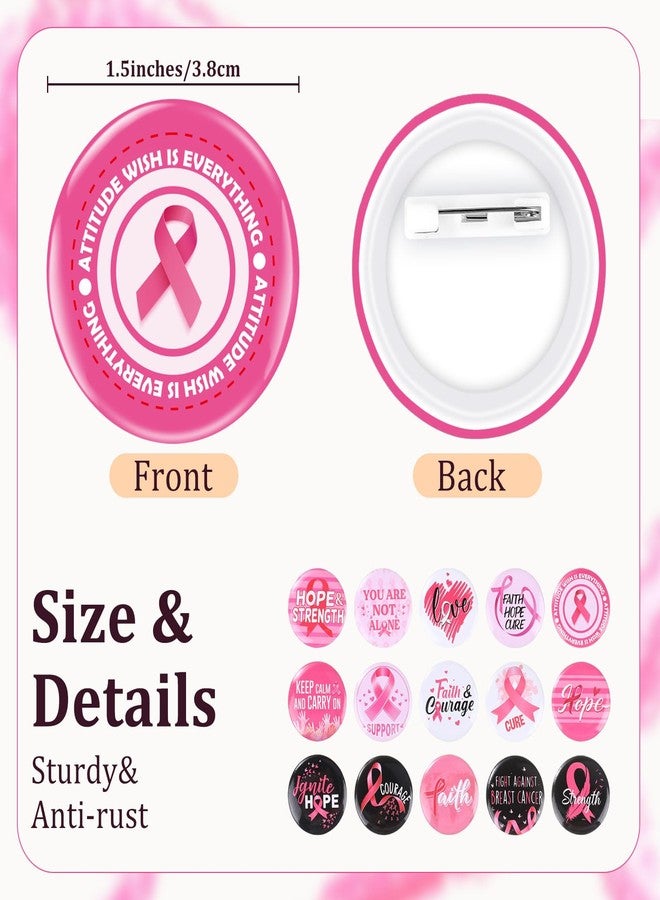 Hotop 60 Pcs Breast Cancer Awareness Pins Pink Ribbon Buttons Bulk Round Breast Cancer Buttons Accessories for Charity Recognition Public Event Fundraiser Survivor Campaign Items Supplies - Image 2