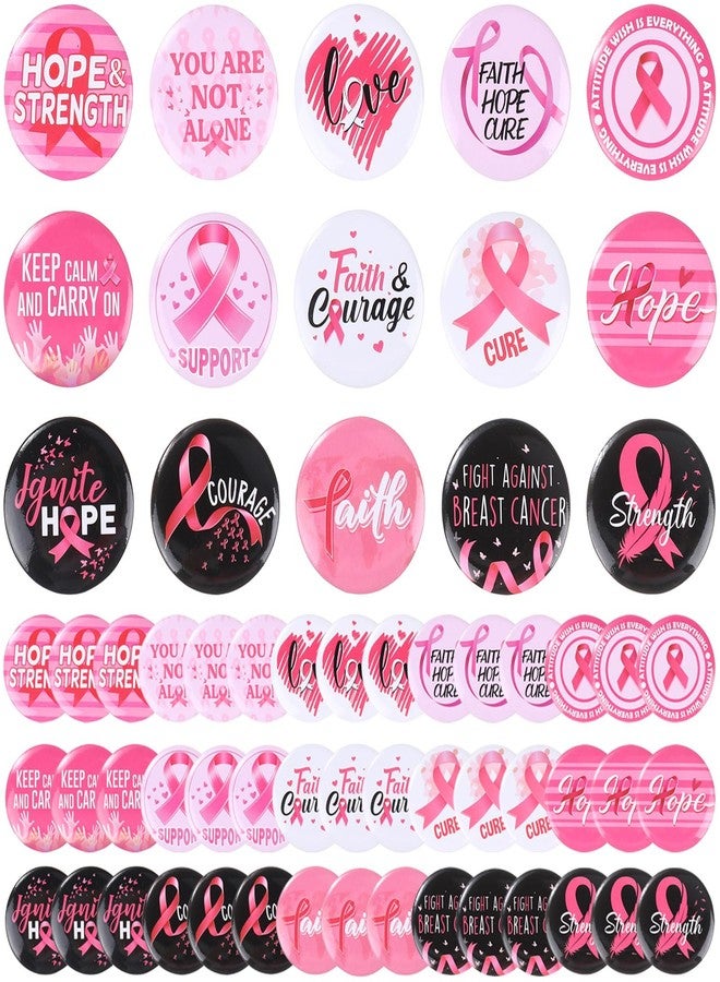 Hotop 60 Pcs Breast Cancer Awareness Pins Pink Ribbon Buttons Bulk Round Breast Cancer Buttons Accessories for Charity Recognition Public Event Fundraiser Survivor Campaign Items Supplies - Image 1