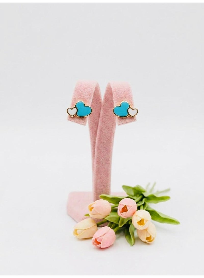 The Intermix Gems Gold Double Heart Baby Earrings with Enamel Detail 18K - Image 2