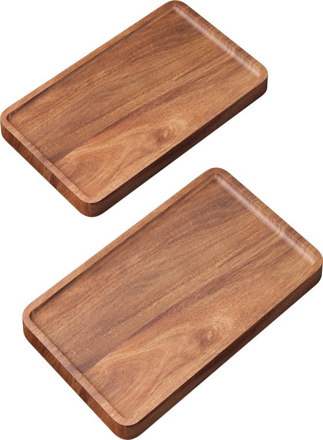 VERTORGAN 2 Pack Acacia Wood Serving Tray,9.8x5.9 Inch Decorative Trays Platter for Coffee Table,Living Room,Bar,Party,Mini Charcuterie Boards Cheese Board,Home Decor - Image 1