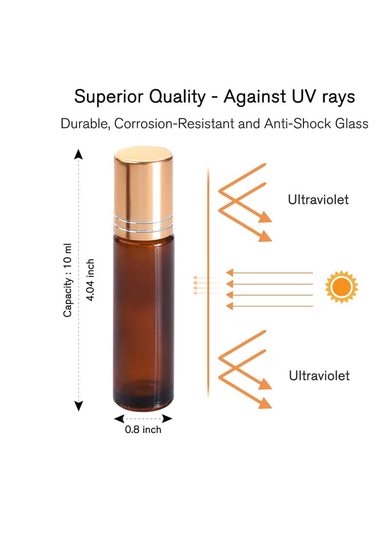 PrettyCare PrettyCare Essential oil Roller Bottles for Oils 10ml Glass Amber Perfume Bottles Empty with Extra Roller Balls, Opener, Funnel, Pipette, Labels, 4pack Roll on Bottles  - Image 2