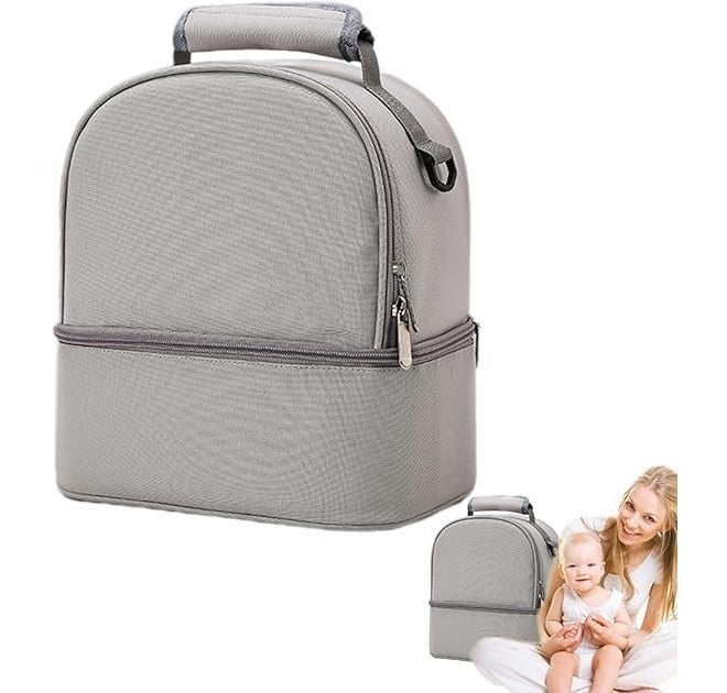 Mancro Breastmilk Cooler Bag with Ice Pack, Fits 6 Insulated Baby Bottles Up to 9 Ounce, Breast Milk Cooler for Nursing Mom (Grey 1) - Image 1
