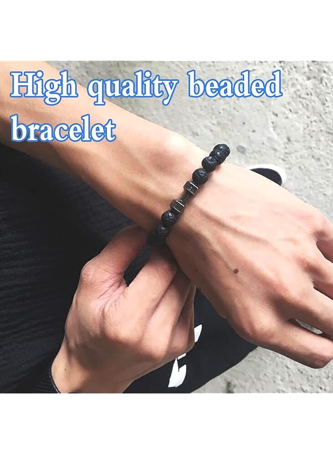 erorex Beaded Bracelet For Men Volcanic Lava Stone Adjustable Natural Stone Beads Fitness Barbell Bracelet Gym Bracelet Men'S Gift 5 Pcs - Image 2