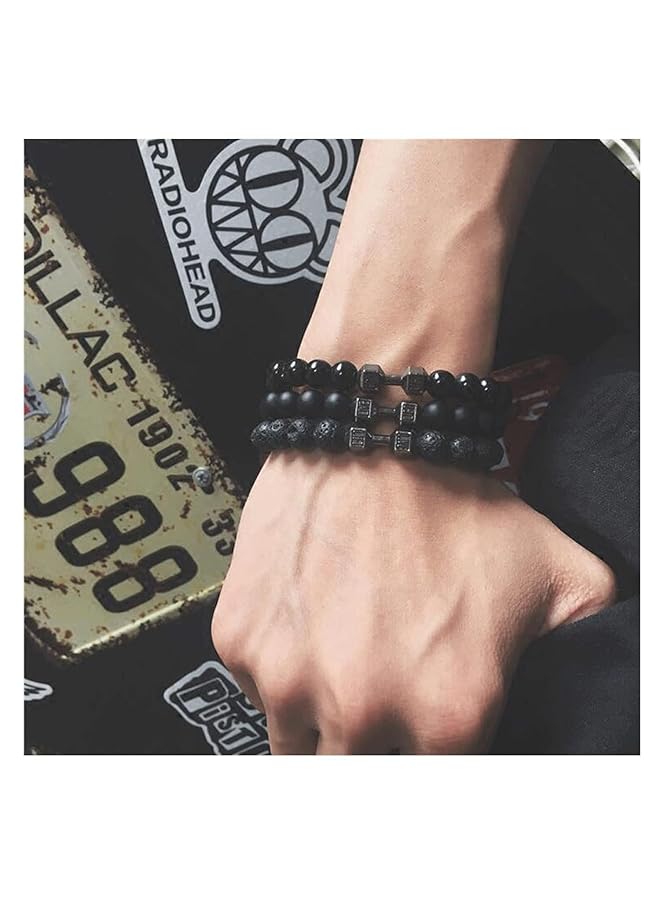 erorex Beaded Bracelet For Men Volcanic Lava Stone Adjustable Natural Stone Beads Fitness Barbell Bracelet Gym Bracelet Men'S Gift 5 Pcs - Image 5