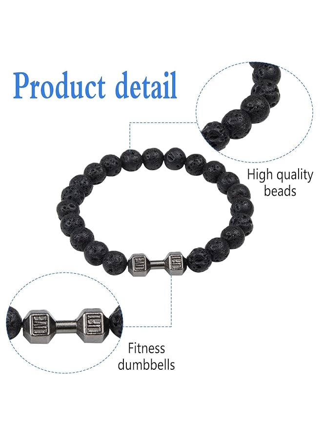 erorex Beaded Bracelet For Men Volcanic Lava Stone Adjustable Natural Stone Beads Fitness Barbell Bracelet Gym Bracelet Men'S Gift 5 Pcs - Image 3