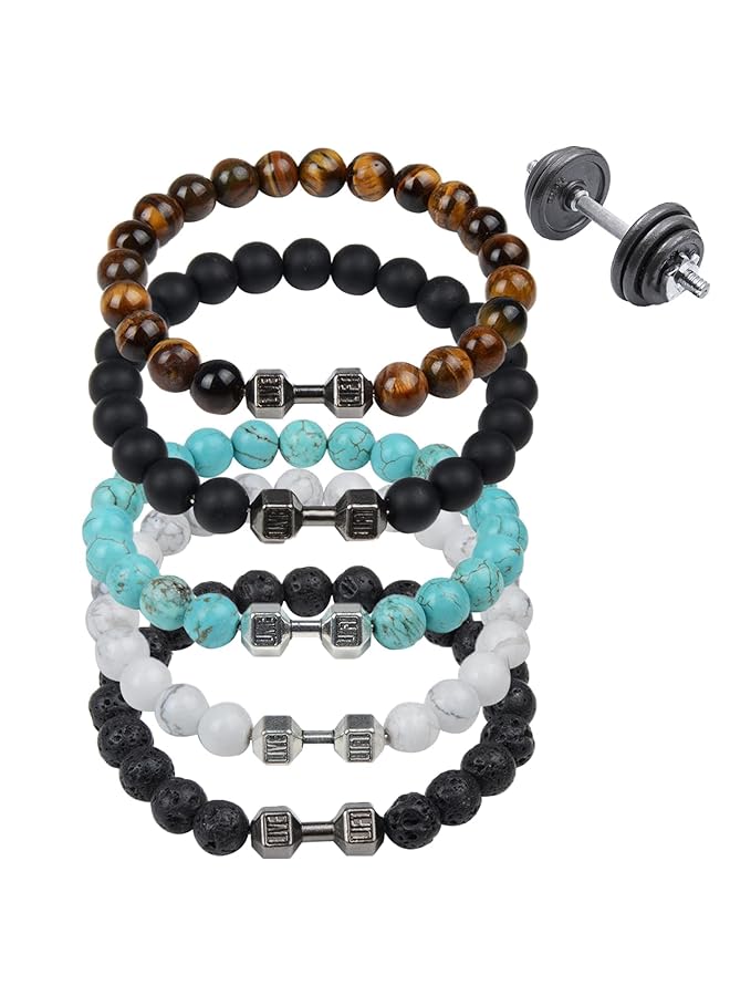 erorex Beaded Bracelet For Men Volcanic Lava Stone Adjustable Natural Stone Beads Fitness Barbell Bracelet Gym Bracelet Men'S Gift 5 Pcs - Image 1