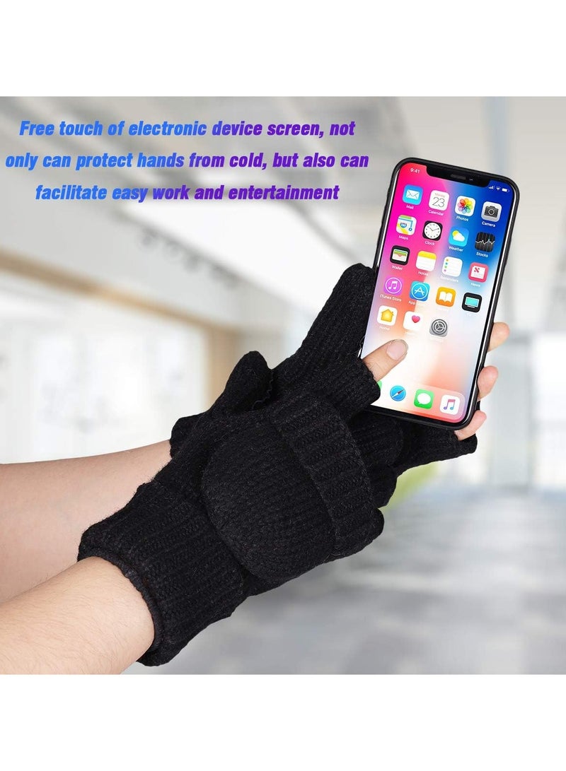 Warm Wool Flip Top Mittens for Cold Weather Outdoor Activities Uni Winter Gloves - Image 5