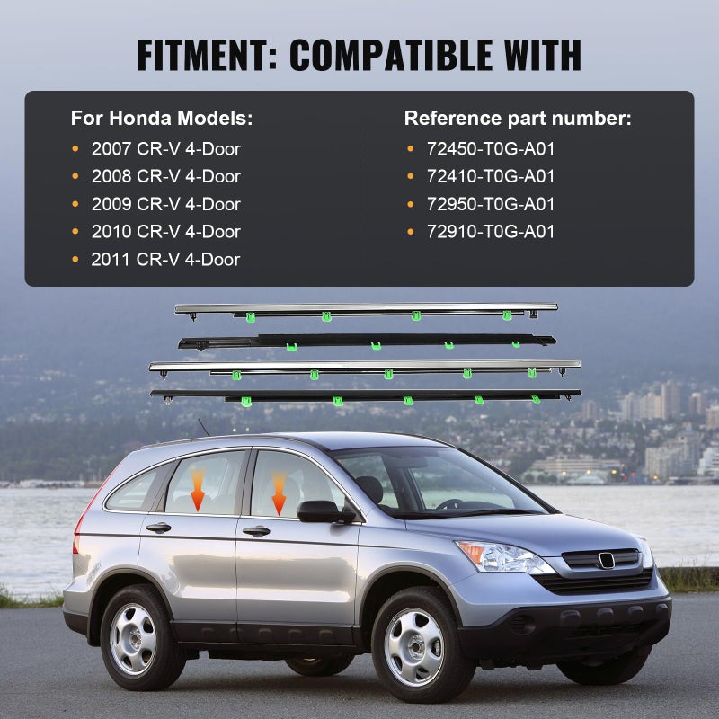 GZYF 4PCS Door Outside Weatherstrip Trim,Window Weather Stripping,Car Window Seal Belt for Honda CR-V 2007 2008 2009 2010 2011, Replaces# 72450-T0G-A01 72410-T0G-A01 72950-T0G-A01 72910-T0G-A01 - Image 5