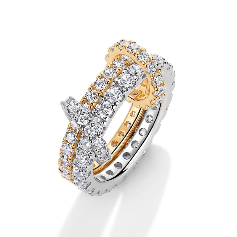 PAVOI 14K Gold Plated Interlocking Mixed Metal Ring for Women - Chunky Two Tone Connected Bands Interlock Stackable Rings for Women - Trendy Cubic Zirconia Interlocked Statement Multi-Band Jewelry - Size 7 - Image 1