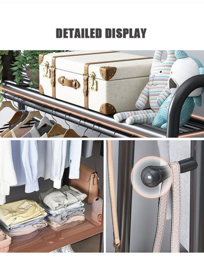 بلومنغ تايم متعددة الوظائف معطف الرف / الملابس الرف ، واحد شنقا قضيب + الوجهين حقيبة السنانير ، رفوف التخزين ، واحد قضيب شرفة الغسيل تجفيف الرف (يتطلب التجمع) - Image 2