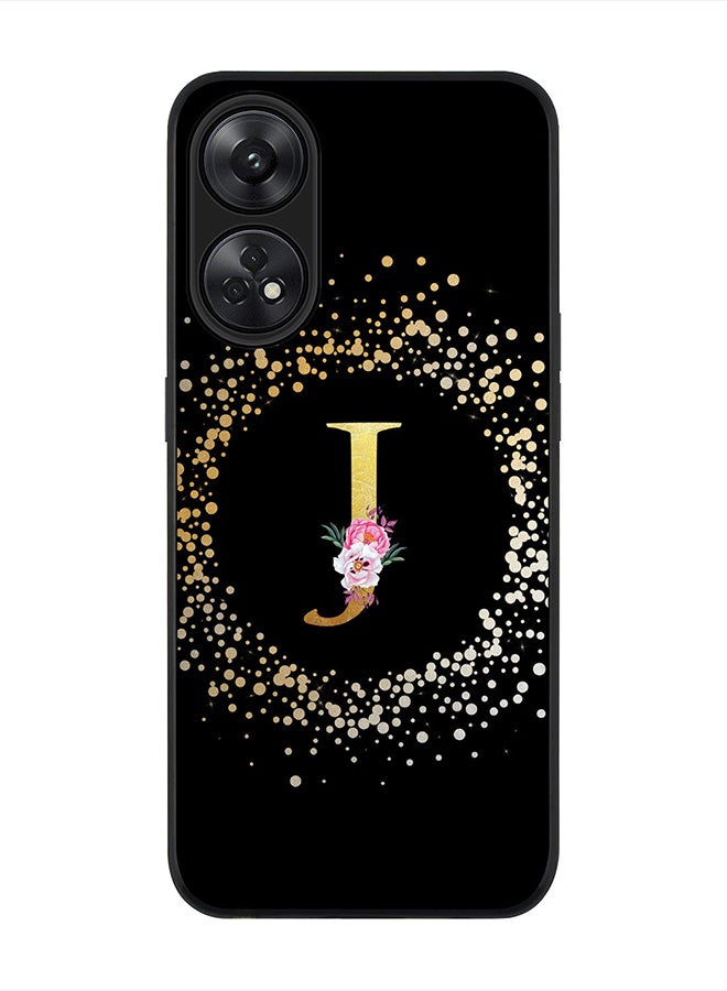 Stylizedd حافظة حواف سوداء متينة لهاتف رينو 8T 4G، غطاء رفيع بحواف مطاطية - حرف مونوغرام مخصص بنمط زهور - ج (أسود) - Image 1