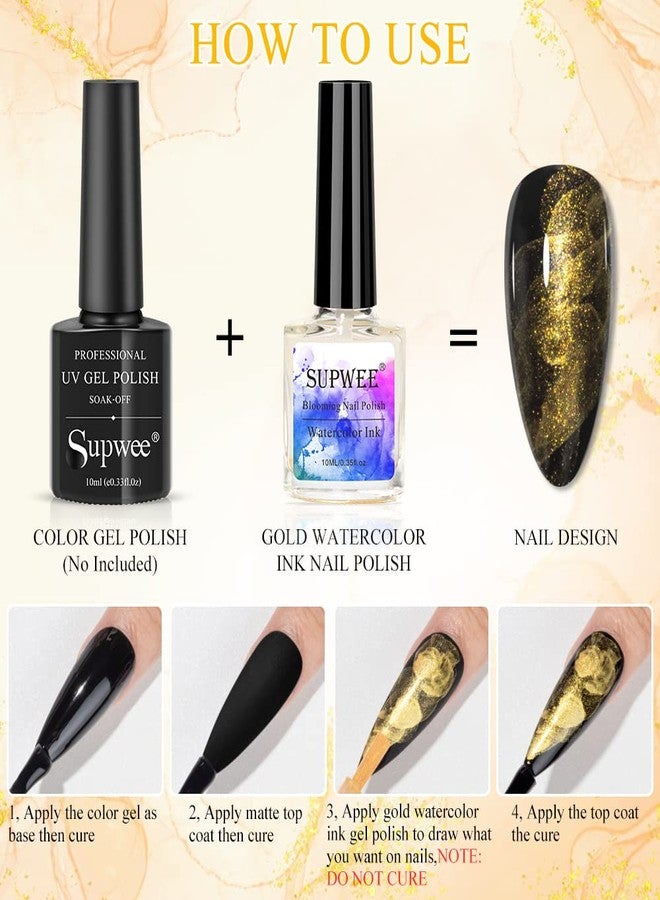 SUPWEE Gold Marble Watercolor Ink Nail Painting Nail Art Blooming Nail Polish Flower Nail Art Design - Image 3