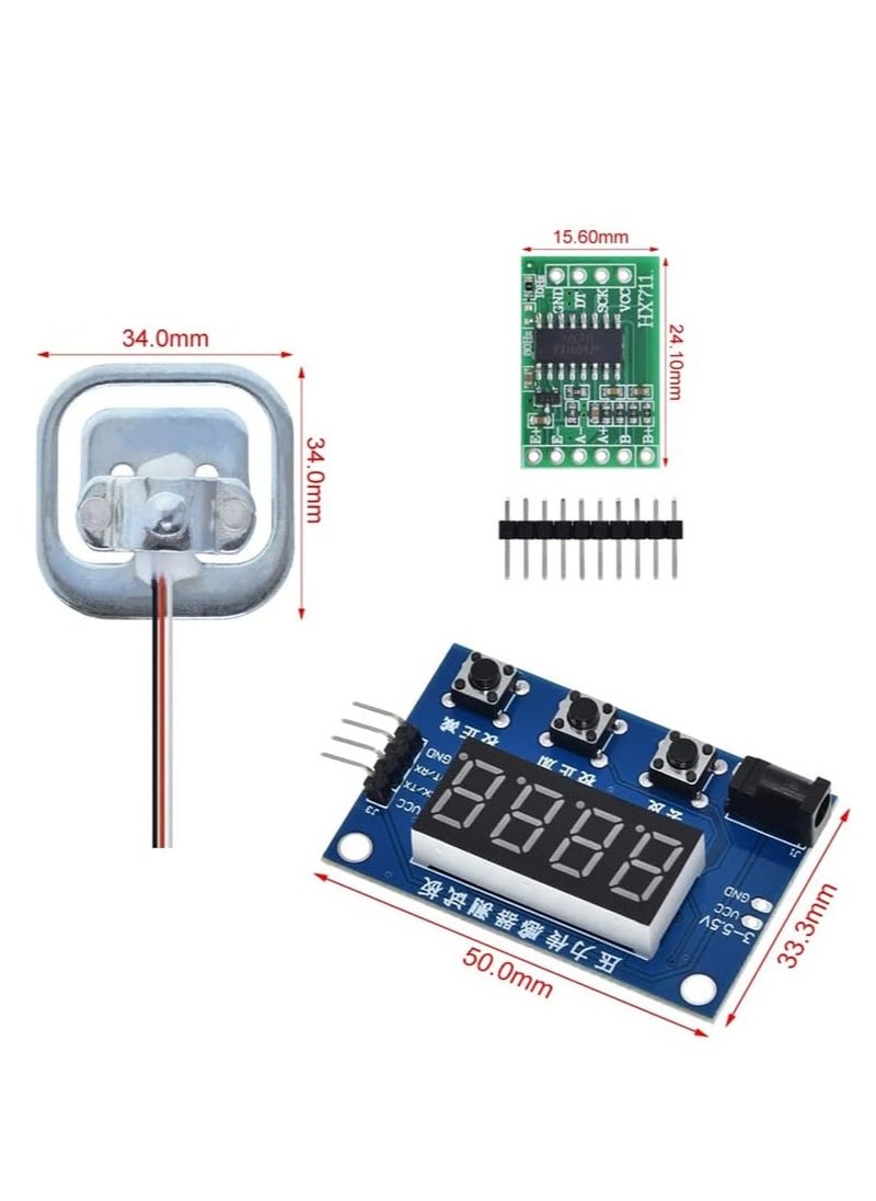 4Pcs 50kg Human Scale Load Cell Weight Sensors + HX711 AD Module + weighing display module Body Load Cell Weighing Pressure Sensors Measurement Tools Kit