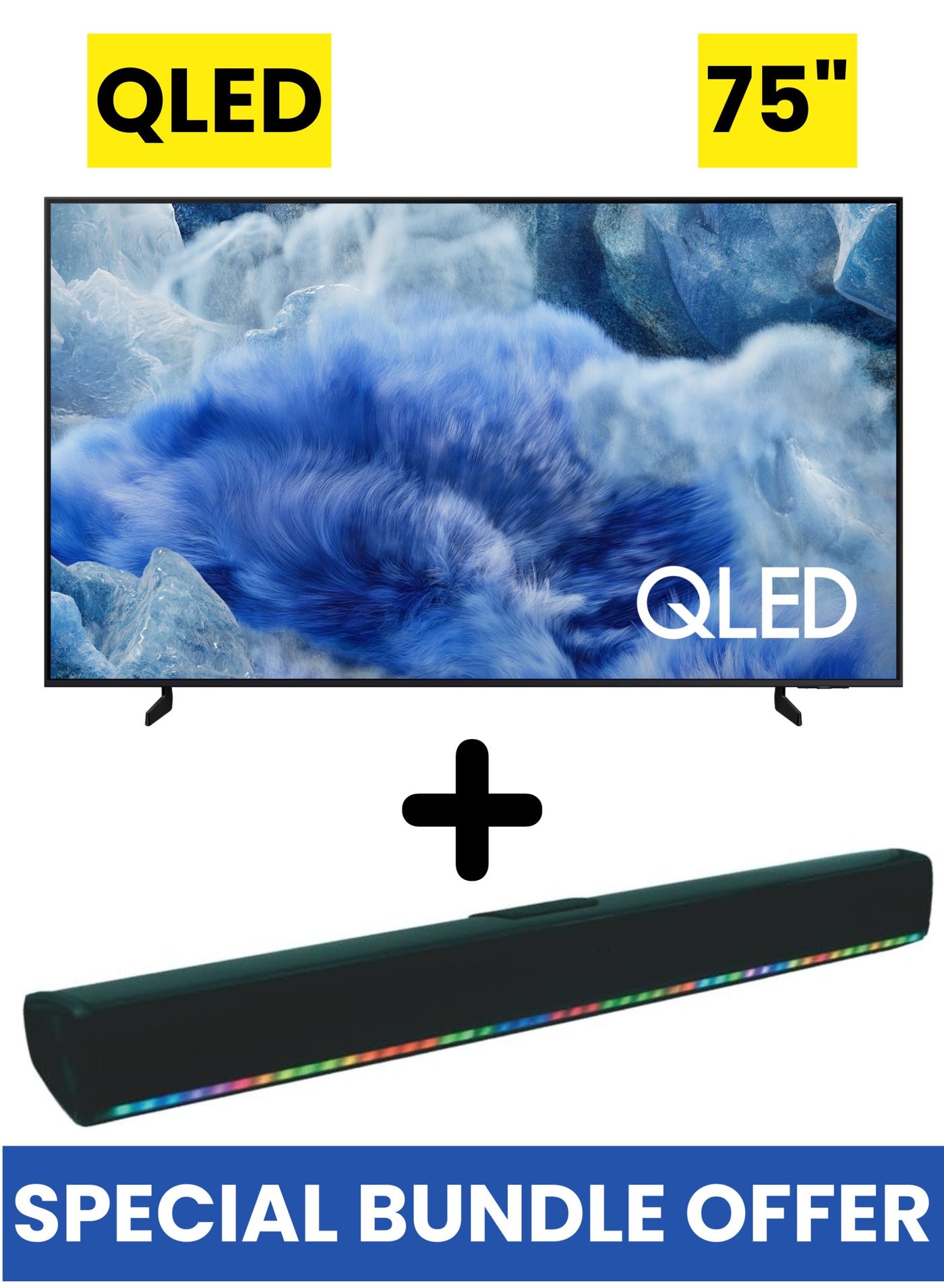 75 Inch QLED Q8F 4K Samsung Vision AI Smart TV (2025) + 2.0 Channel Portable Soundbar With Built In Battery & LED Lights | Tizen Smart TV, QLED TV With AirSlim Design, Q4 AI Processor, Color Booster Pro, Dual LED, Game Motion Plus