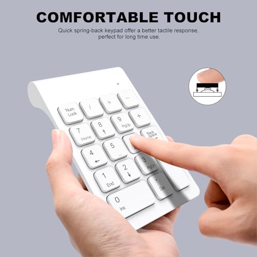 TRELC Wireless Numeric Keypad, Mini 2.4G 18 Keys Number Pad, Portable Silent Financial Accounting Numeric Keypad Keyboard Extensions with Wireless Mouse for Laptop, PC, Desktop, Notebook (White) - Image 4