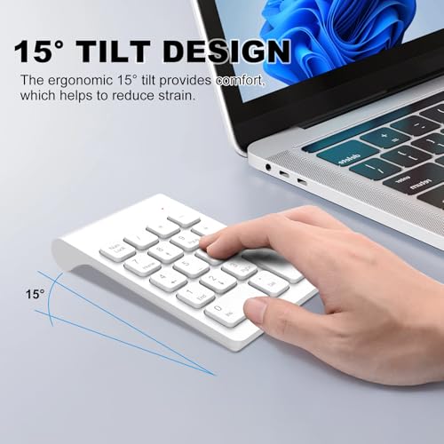TRELC Wireless Numeric Keypad, Mini 2.4G 18 Keys Number Pad, Portable Silent Financial Accounting Numeric Keypad Keyboard Extensions with Wireless Mouse for Laptop, PC, Desktop, Notebook (White) - Image 3
