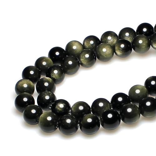 MJDCB Rare Collection Natural Stone Beads Gold Obsidian Round Loose Beads for Jewelry Making DIY Bracelet Necklace (12mm) - Image 3