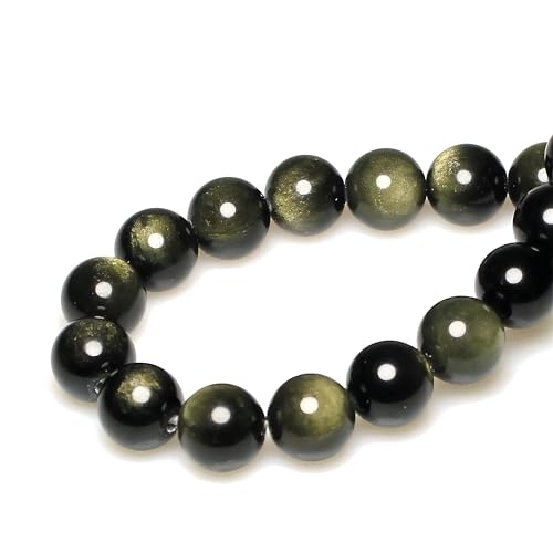 MJDCB Rare Collection Natural Stone Beads Gold Obsidian Round Loose Beads for Jewelry Making DIY Bracelet Necklace (12mm) - Image 2