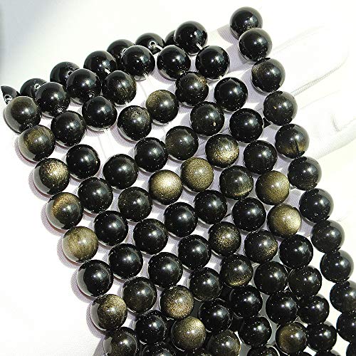 MJDCB Rare Collection Natural Stone Beads Gold Obsidian Round Loose Beads for Jewelry Making DIY Bracelet Necklace (12mm) - Image 4