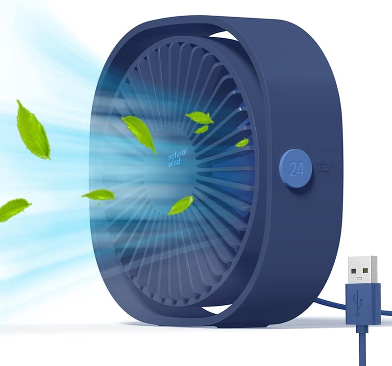 Simpeak Small USB Fan Small Quiet Portable USB Powered ONLY (No Battery), Cooling 3 Speed Setting 360° Adjustable Swivel Desktop Personal Fan for Home Office Bedroom Outdoor Travel Summer, Blue - Image 1