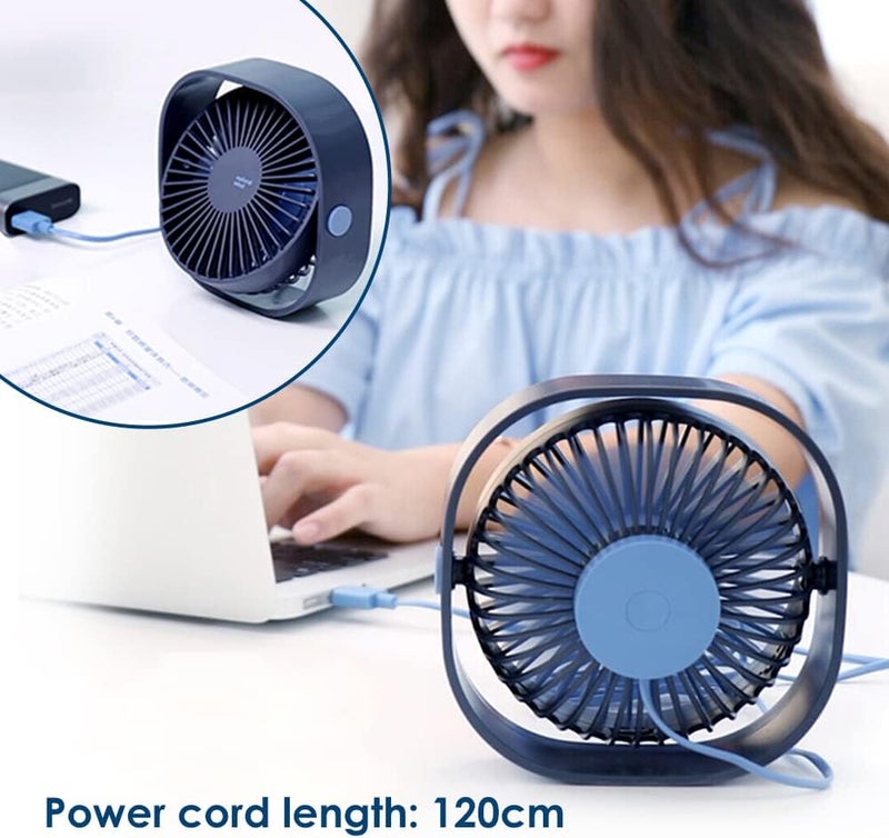 Simpeak Small USB Fan Small Quiet Portable USB Powered ONLY (No Battery), Cooling 3 Speed Setting 360° Adjustable Swivel Desktop Personal Fan for Home Office Bedroom Outdoor Travel Summer, Blue - Image 3
