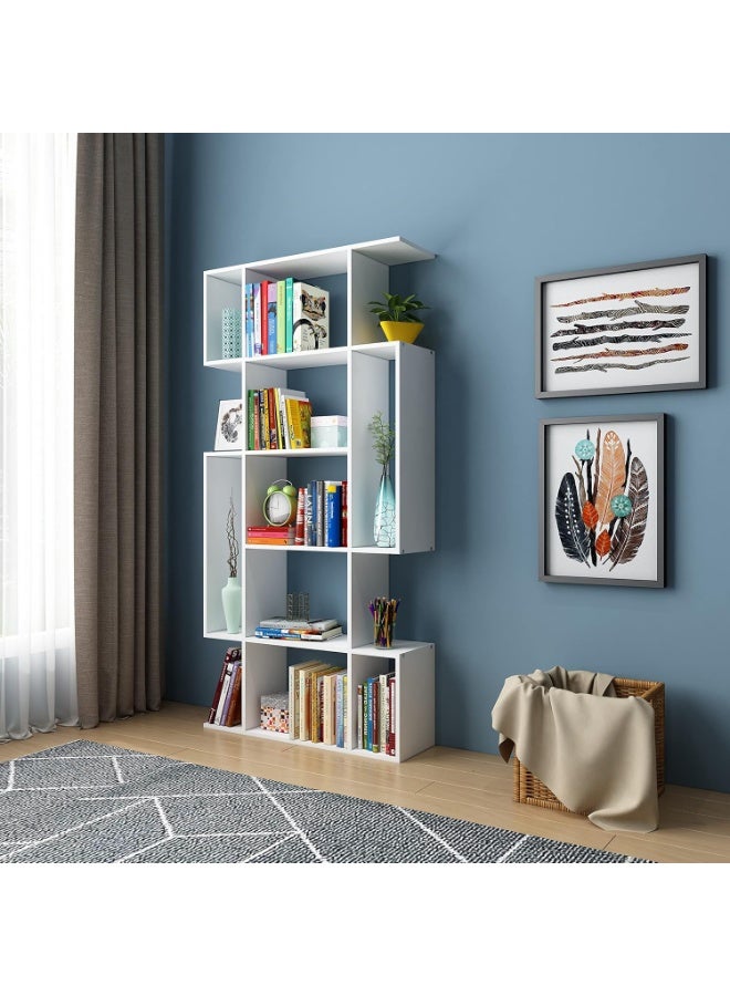 Bookshelf, Living Room Bookcase 5 Tier Bookcase Storage Stand Rack Shelf for Home Office Study S-Shaped (White) - Image 3