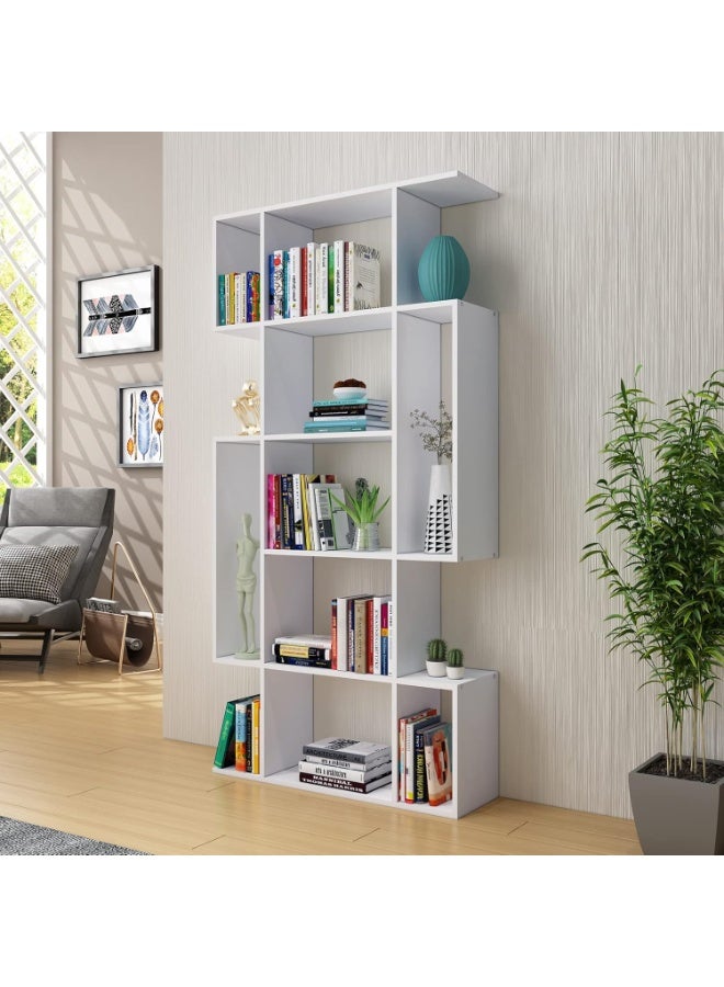 Bookshelf, Living Room Bookcase 5 Tier Bookcase Storage Stand Rack Shelf for Home Office Study S-Shaped (White) - Image 1