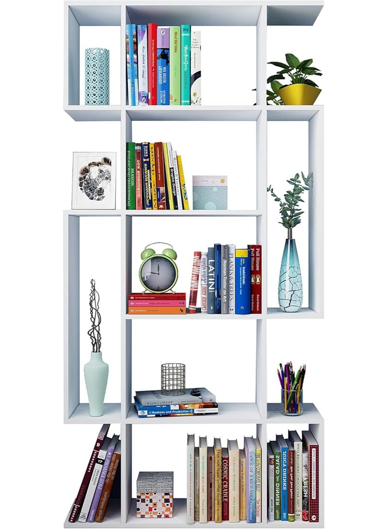 Bookshelf, Living Room Bookcase 5 Tier Bookcase Storage Stand Rack Shelf for Home Office Study S-Shaped (White) - Image 4