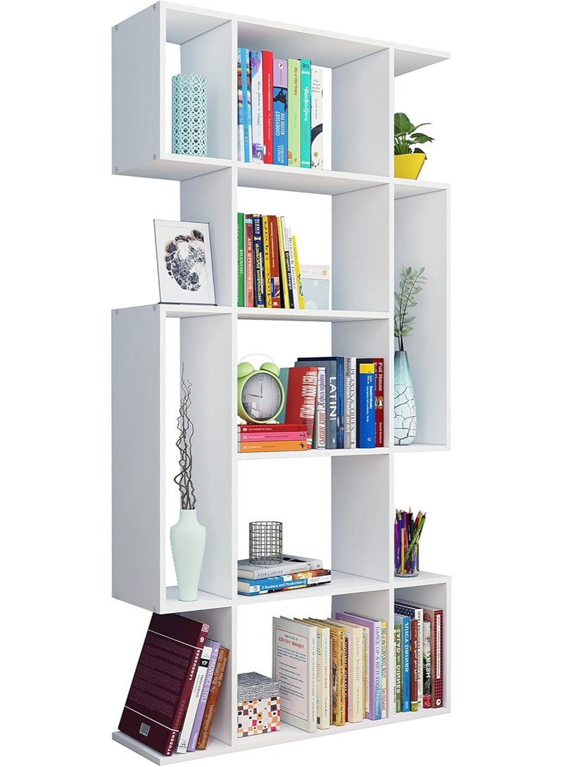 Bookshelf, Living Room Bookcase 5 Tier Bookcase Storage Stand Rack Shelf for Home Office Study S-Shaped (White) - Image 5