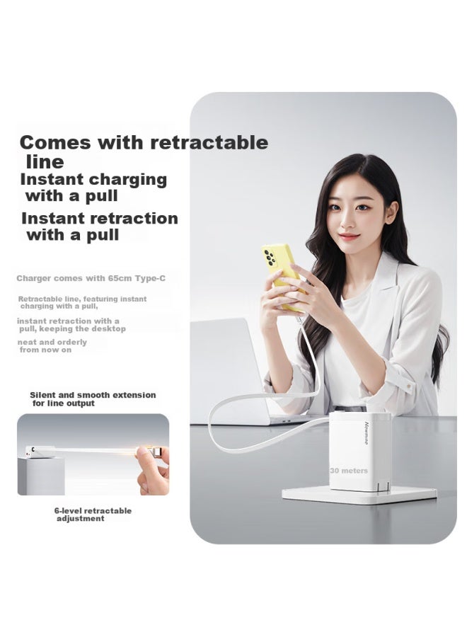 Newmine Gan 30W Charger With Usb/Type-C Dual Port Fast Charging Head + Type-C Retractable Cable Set White - Image 2