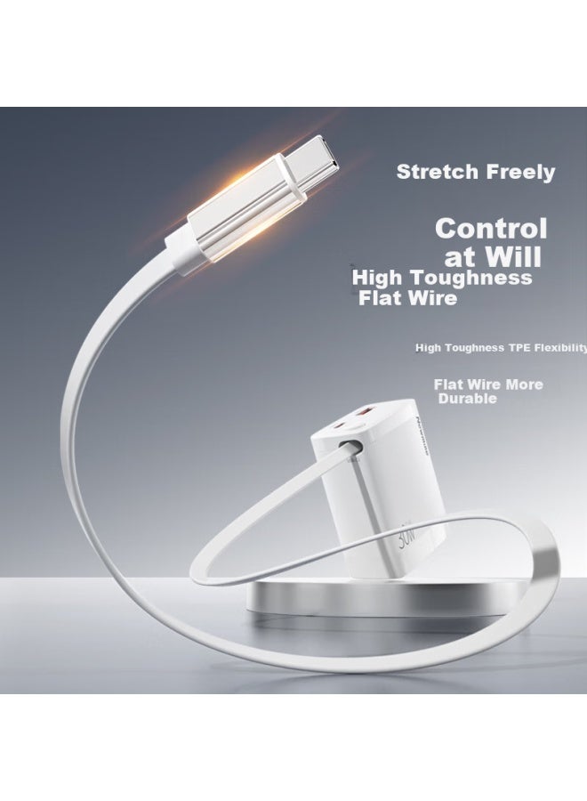Newmine Gan 30W Charger With Usb/Type-C Dual Port Fast Charging Head + Type-C Retractable Cable Set White - Image 3