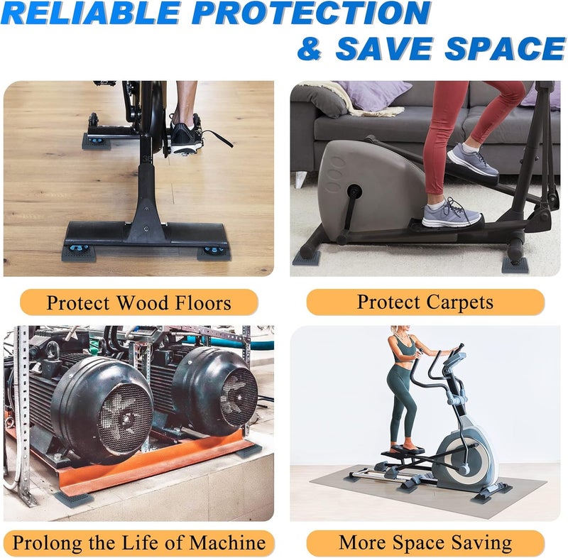 BXI Exercise Equipment Mat Heavy Duty - 4 x 4 x 0.8 Inches 4 Pcs Non Slip Noise Reduction Anti Vibration Treadmill Stationary Bike Mats, Thick Steel Embedded Rubber Pad for Hardwood Floors & Carpet - Image 5