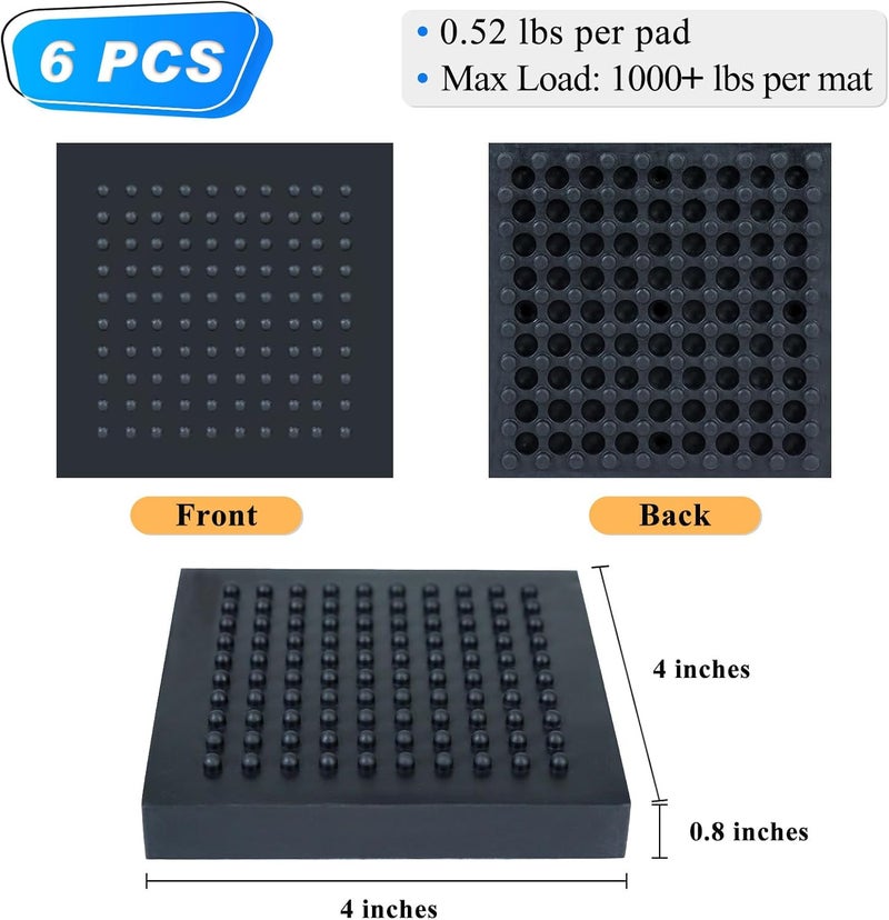 BXI Exercise Equipment Mat Heavy Duty - 4 x 4 x 0.8 Inches 4 Pcs Non Slip Noise Reduction Anti Vibration Treadmill Stationary Bike Mats, Thick Steel Embedded Rubber Pad for Hardwood Floors & Carpet - Image 2