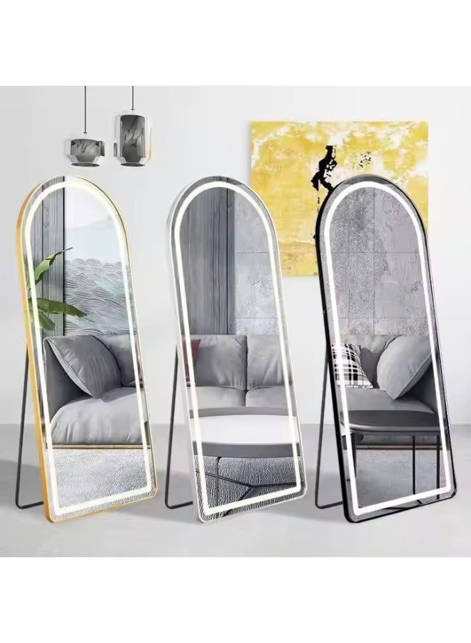 Y&D Arched Full Length Mirror with Lights 160x60cm LED Full Length Mirror with Stand Full Body Wall Mounted Hanging Mirror for Bedroom Dimming Hair Salon Clothing Store & 3 Color Lighting (Black 160x60cm ) - Image 3