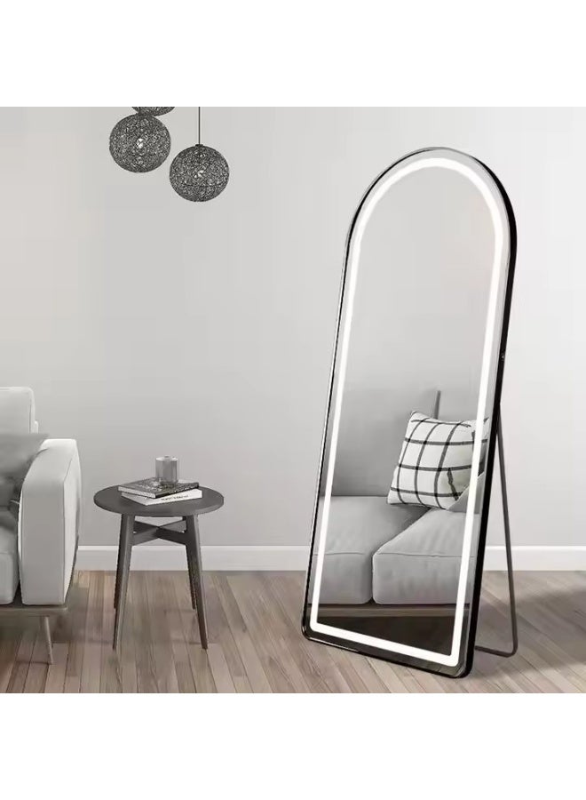 Y&D Arched Full Length Mirror with Lights 160x60cm LED Full Length Mirror with Stand Full Body Wall Mounted Hanging Mirror for Bedroom Dimming Hair Salon Clothing Store & 3 Color Lighting (Black 160x60cm ) - Image 2