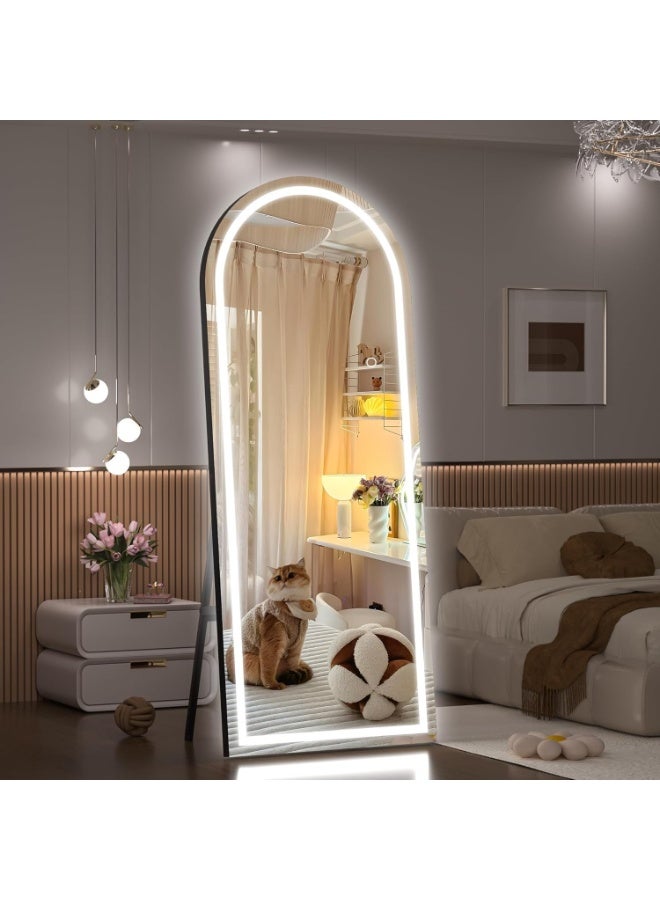 Y&D Arched Full Length Mirror with Lights 160x60cm LED Full Length Mirror with Stand Full Body Wall Mounted Hanging Mirror for Bedroom Dimming Hair Salon Clothing Store & 3 Color Lighting (Black 160x60cm ) - Image 5
