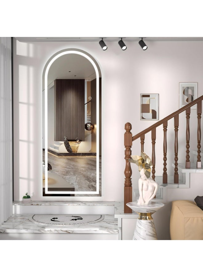 Y&D Arched Full Length Mirror with Lights 160x60cm LED Full Length Mirror with Stand Full Body Wall Mounted Hanging Mirror for Bedroom Dimming Hair Salon Clothing Store & 3 Color Lighting (Black 160x60cm ) - Image 4