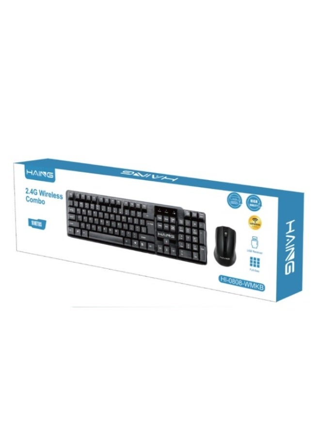 Haing مجموعة لوحة مفاتيح وفأرة لاسلكية 2.4G سوداء - Image 1