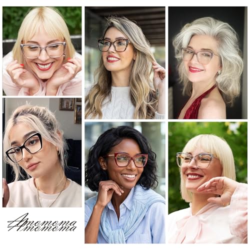 AMOMOMA Trendy TR90 Oversized Blue Light Reading Glasses Women,Stylish Square Cat Eye Glasses AM6031 Milky Blue 1.5 x - Image 2