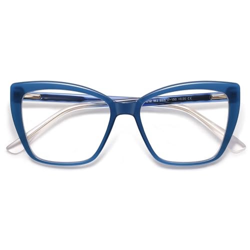 AMOMOMA Trendy TR90 Oversized Blue Light Reading Glasses Women,Stylish Square Cat Eye Glasses AM6031 Milky Blue 1.5 x - Image 1