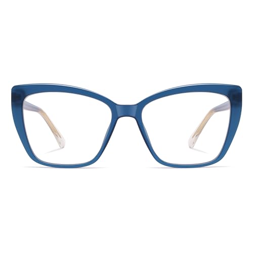 AMOMOMA Trendy TR90 Oversized Blue Light Reading Glasses Women,Stylish Square Cat Eye Glasses AM6031 Milky Blue 1.5 x - Image 4